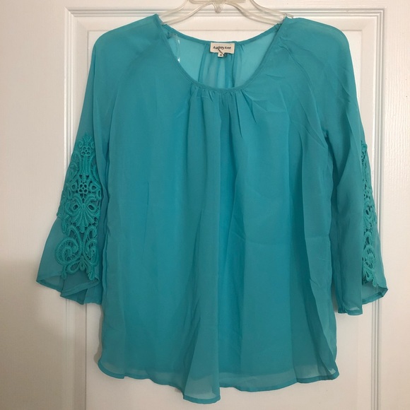 Audrey Ann Tops - Teal Audrey Ann Sheer Chiffon Top NWT